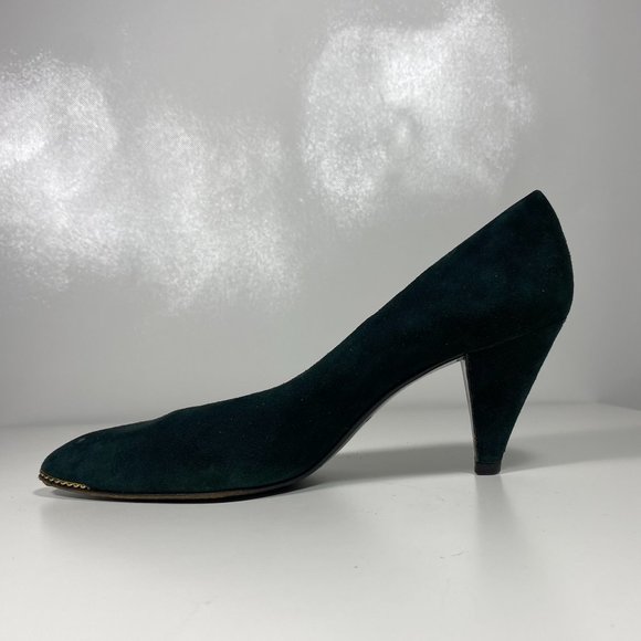 Bruno Magli Women Shoes Vintage Pump Heels Suede Emerald Green Italy Sz 7 - Picture 8 of 14